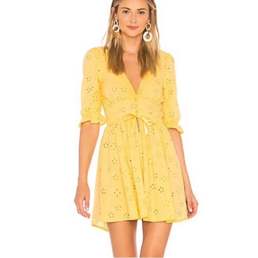 Revolve For Love and Lemons Spring Eyelet Swing Dress Yellow XS